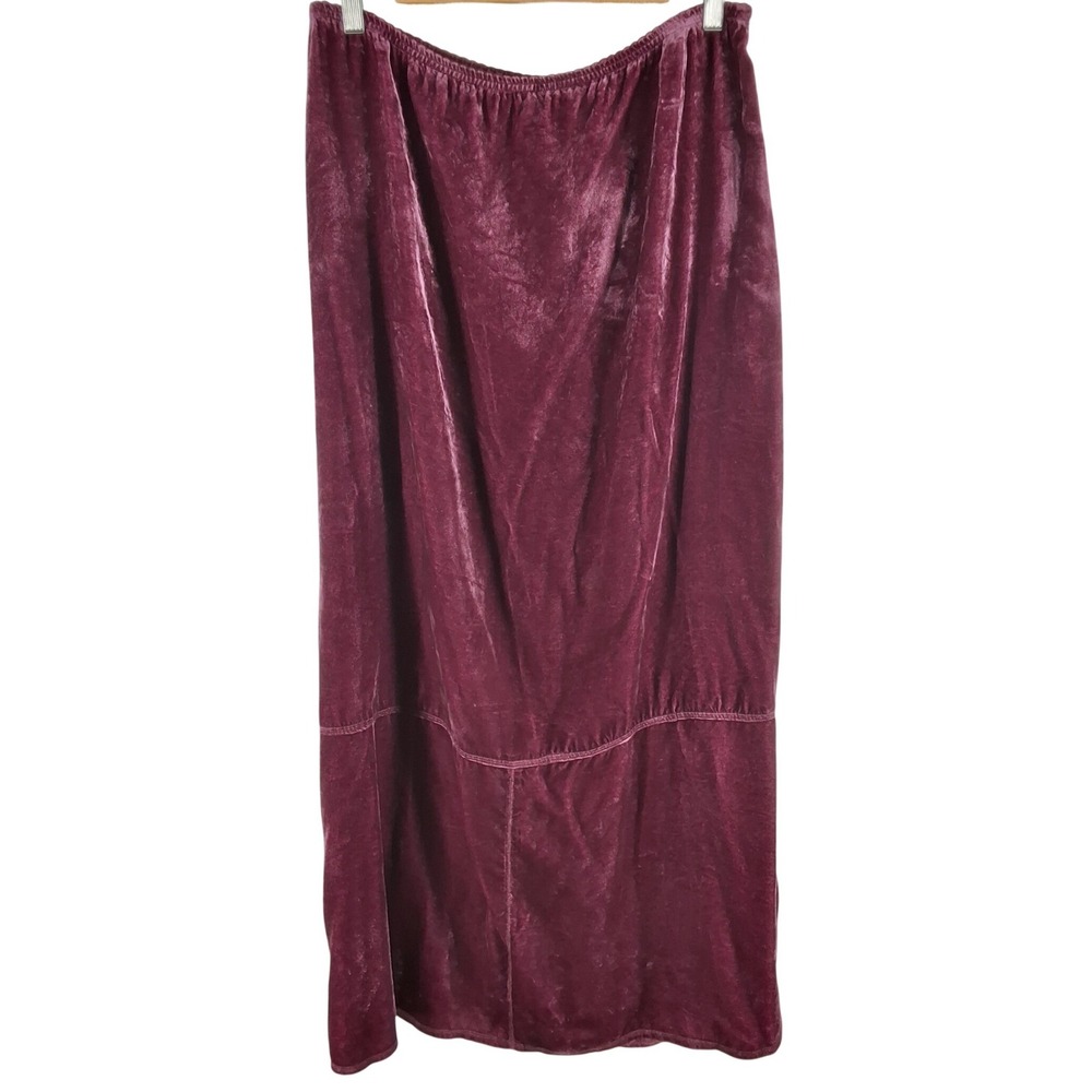 J. Jill Burgundy Rayon Velvet Maxi Skirt Elastic Waist Back Slit Size 18T Tall